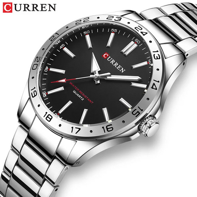 CURREN 8452 Men Quartz Watch Simple Fashion Leisure Business Clock Black Silvery Stainless Steel Strap Wristwatch for Male