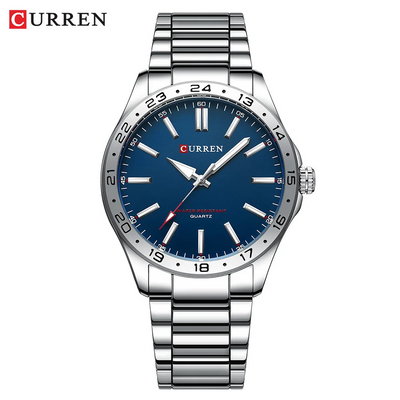 CURREN 8452 Men Quartz Watch Simple Fashion Leisure Business Clock Black Silvery Stainless Steel Strap Wristwatch for Male