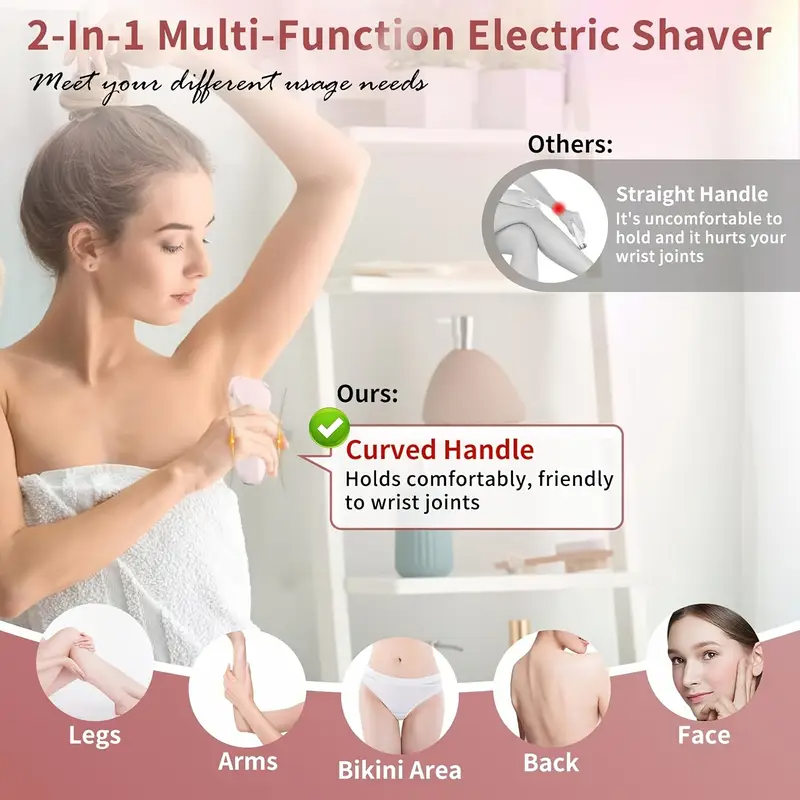 Electric Razors for Women, 2-in-1 Bikini Trimmer & Face Shaver, Hair Removal for Underarms