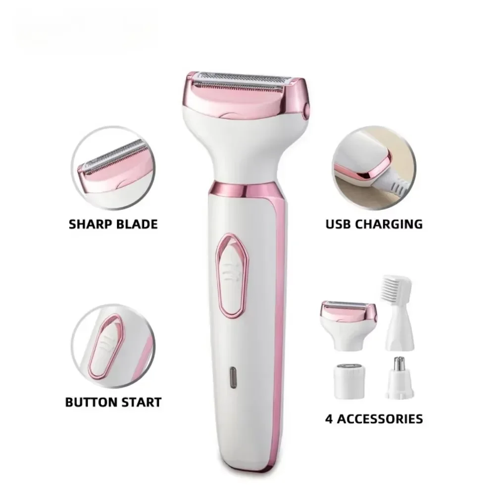 4 in 1 Electric Lady Shaver Body Hair Removal Epilator Painless Cordless Trimmer Razor Gifts for Women Home Appliances