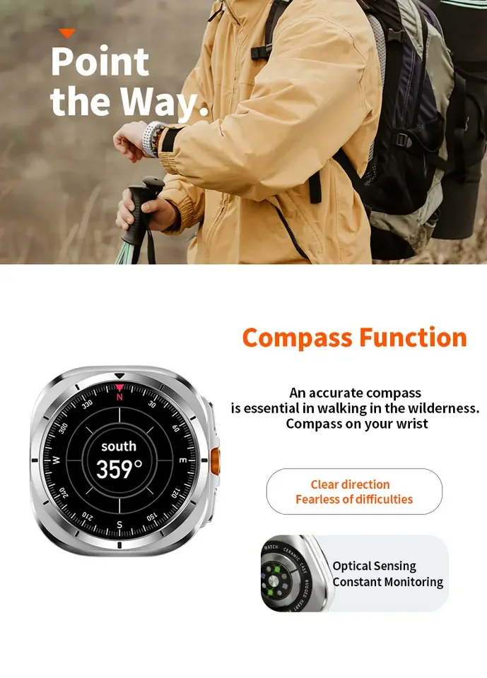 New GPS Watch 7 Ultra 47mm Smart Watch IP68 Waterproof Bluetooth Call Compass Smartwatch for Men Women 1.43" AMOLED Screen SpO2