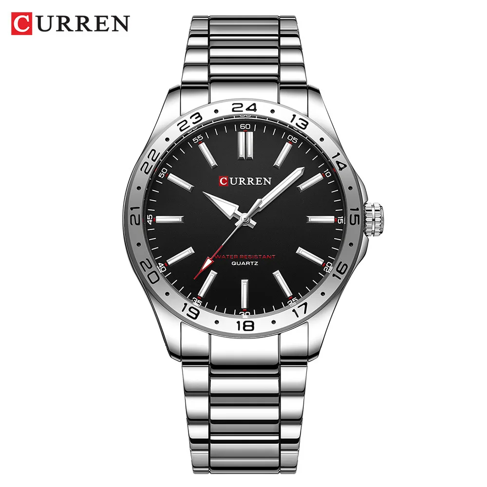 CURREN 8452 Men Quartz Watch Simple Fashion Leisure Business Clock Black Silvery Stainless Steel Strap Wristwatch for Male