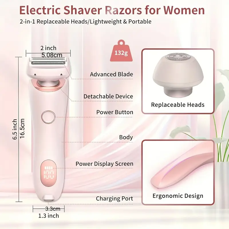 Electric Razors for Women, 2-in-1 Bikini Trimmer & Face Shaver, Hair Removal for Underarms